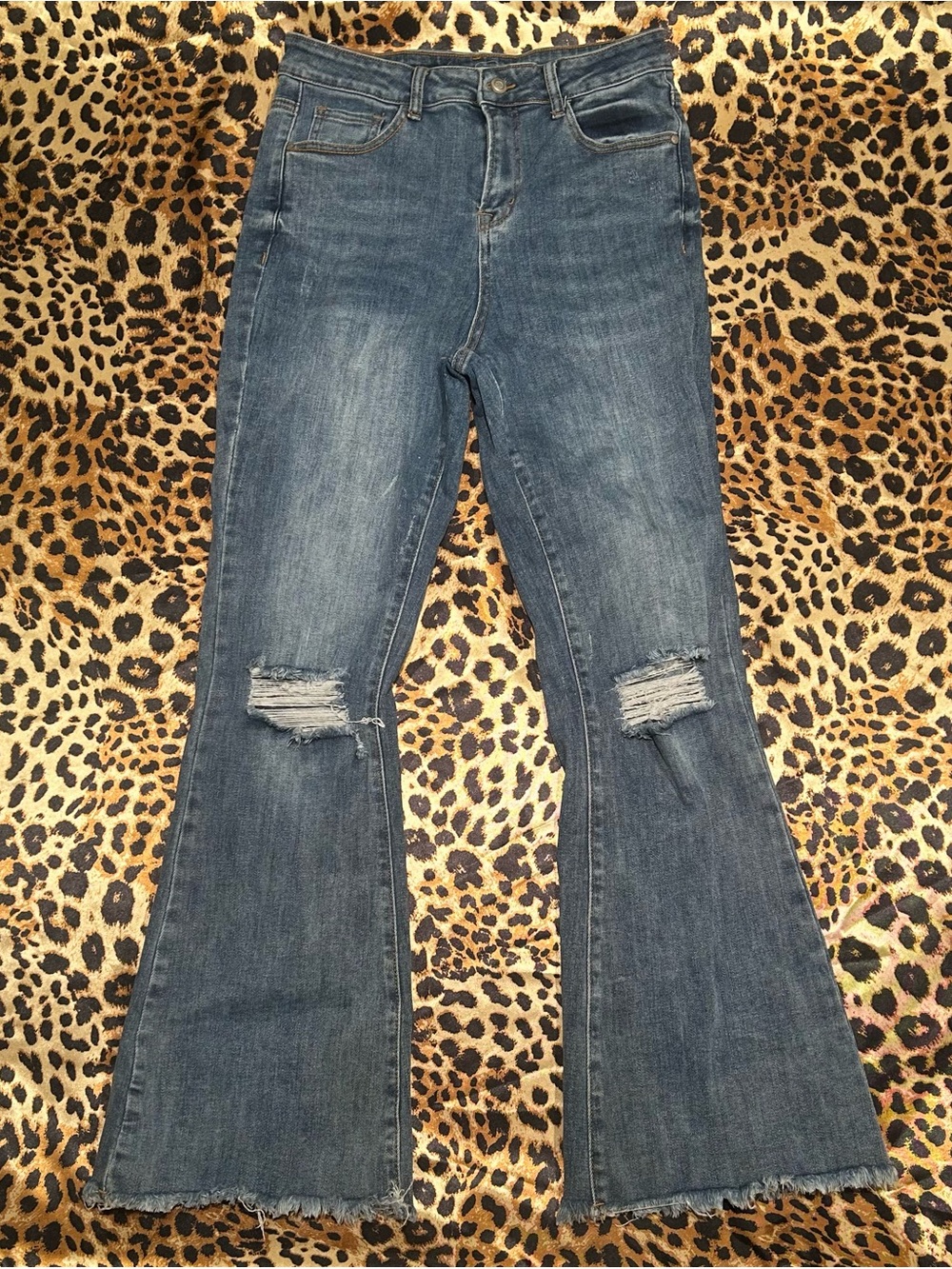 Southern Grace High Rise Distressed Flare Jeans with Raw Hem